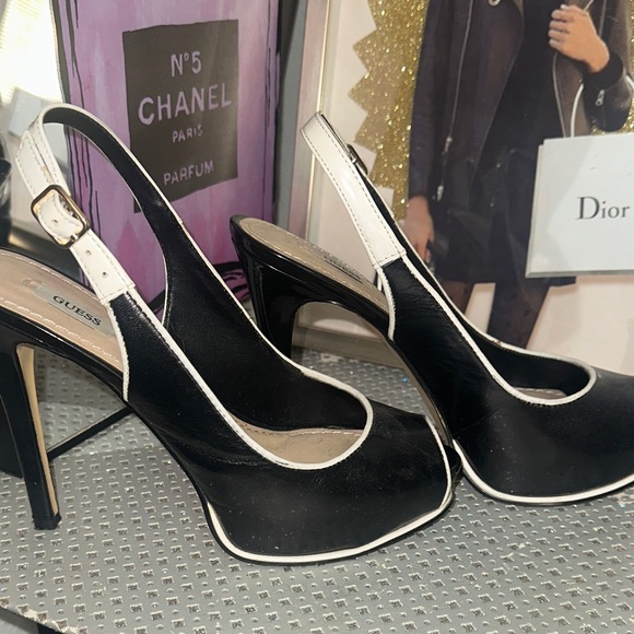 Guess Black and White Peep Toe Heels - Picture 5 of 10